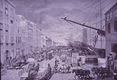 South Street Seaport w latach 70. XIX wieku, Nowy Jork (grawerowanie) autorstwa American School