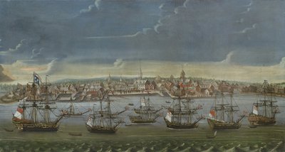 Południowo-wschodnia perspektywa miasta Nowy Jork, c.1756-7 autorstwa American School