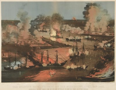Splendid Naval Triumph of the Missisipi, wyd. 1862 (kolor lito) autorstwa American School