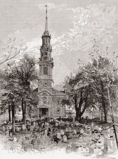 Kościół św. Pawła w Nowym Jorku w XIX wieku, z "The Century Illustrated Monthly Magazine", opublikowanego w 1884 r. (rycina) autorstwa American School