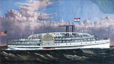 Steamboat Massachusetts działający z kołami wiosłowymi autorstwa American School