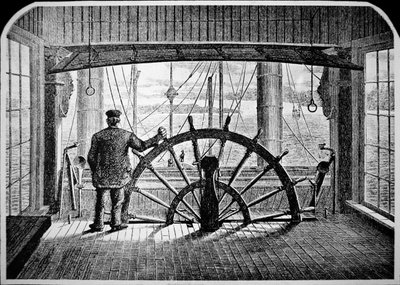 Pilot parowca w sterówce, ok. 1870 (rycina) autorstwa American School