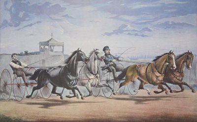 Stella i Alice Gray - Lantern and Whalebone, Passing the Stand (w ich świetnym meczu w Double Harness over the Union Course L.I. 5 czerwca 1855), wyd. 1855, Kurier i Ives autorstwa American School
