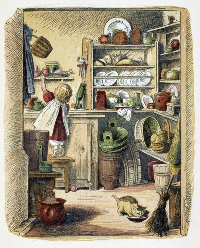 Przechowywanie w kuchni w „Schnick, schnack, drobiazgi dla najmłodszych”, gry dla dzieci. wyd. Londyn- Georges Ronthedge i synowie. Nowy Jork, szeroka droga Ludgate b.d. c. 1890. autorstwa American School