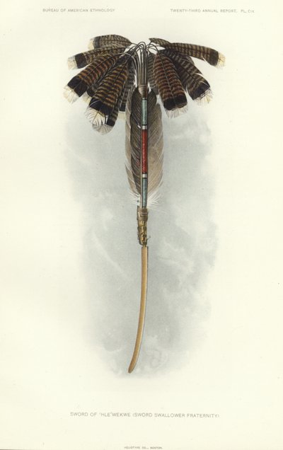 Miecz Thlewekwe (bractwo połykaczy mieczy) (kolorowa litografia) autorstwa American School