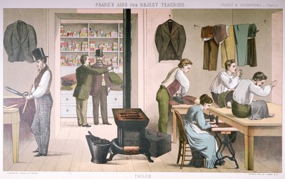 Krawiec, tabliczka z Prangs Aids for Object Teaching, 1874 autorstwa American School