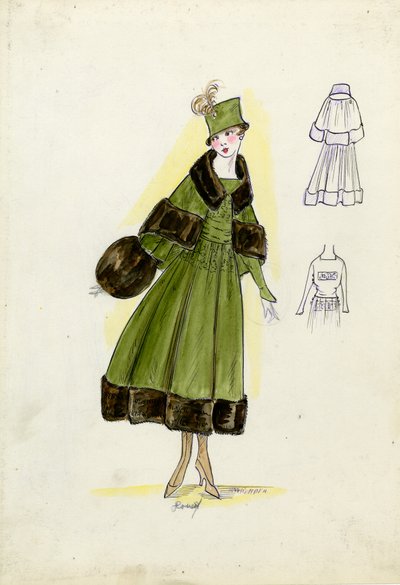 Garnitur szyty na miarę, Doucet, jesień 1916 (ołówek i akwarela na papierze) autorstwa American School