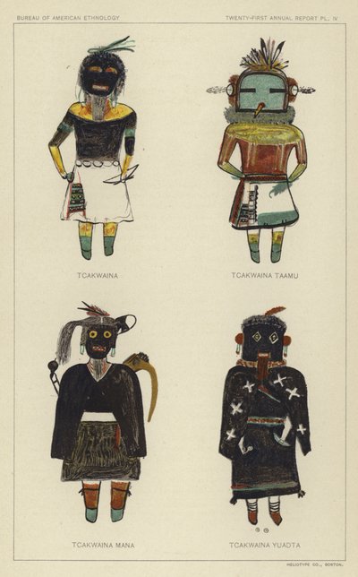Tcakwaina, Tcakwaina Taamu, Tcakwaina Mana, Tcakwaina Yuadta (kolorowa litografia) autorstwa American School