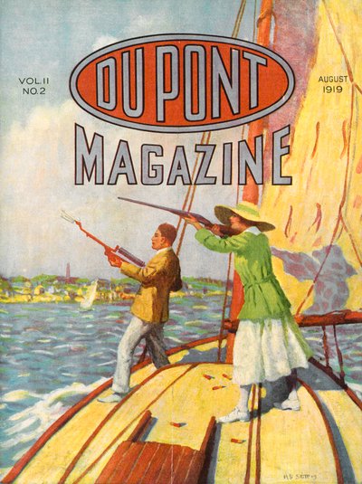1919 Grand American Handicap Trapshooting Tournament, przednia okładka magazynu DuPont, sierpień 1919 autorstwa American School