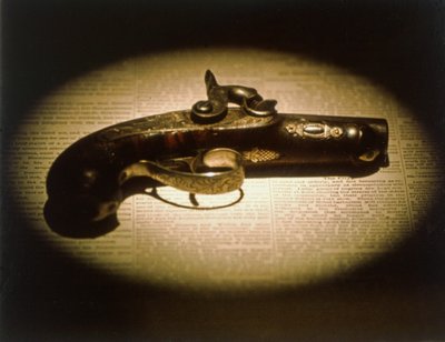 Kaliber .44 Deringer użyty do zamordowania Abrahama Lincolna (1809-65) przez Johna Wilkesa Bootha (1838-65) 14 kwietnia 1865 r. (media mieszane) autorstwa American School