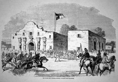 Fort Alamo w San Antonio, siedziba generała federalnego Twiggs (1790-1862) (lito) autorstwa American School