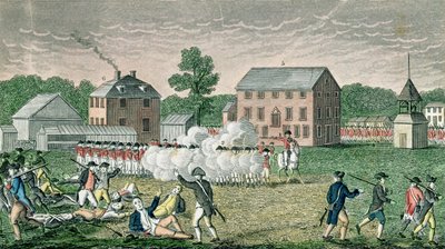 Bitwa pod Lexington, 19 kwietnia 1775, z „Connecticut Historical Collections”, autorstwa Johna Warnera Barbera, grawerowane przez A. Doolittle, 1832 autorstwa American School