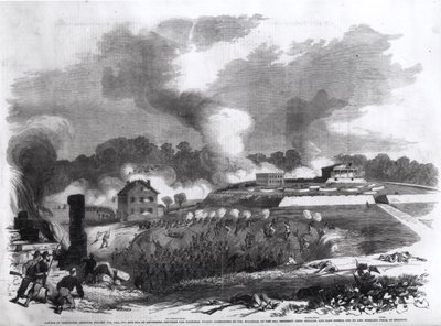 Bitwa pod Lexington, Missouri, 17-20 września 1861, z „Pictorial History of the American Civil War Franka Leslie”, 1862 autorstwa American School