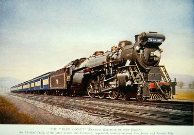 Pociąg Blue Comet, ok. 1930 (kolor lito) autorstwa American School