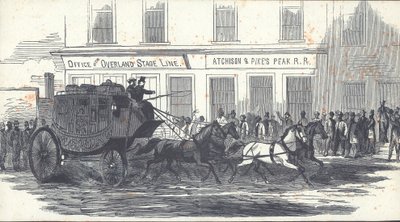 Butterfield Overland Mail Coach, opublikowany w tygodniku Harpera, 27 stycznia 1866 (grawerowanie) autorstwa American School