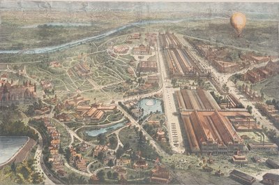 Stulecie — widok balonu na teren, tygodnik Harpers, ok. 1876 r. autorstwa American School