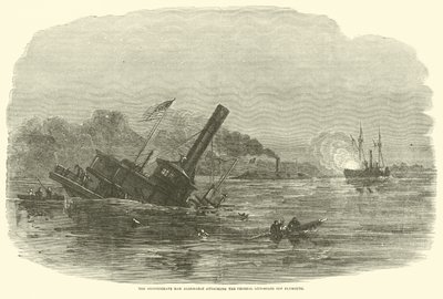 Konfederaci Ram Albemarle atakujący kanonierki federalne w pobliżu Plymouth, październik 1864 r autorstwa American School