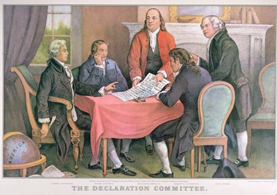 Komitet Deklaracji, opublikowany przez Currier & Ives, Nowy Jork (kolor lito) autorstwa American School