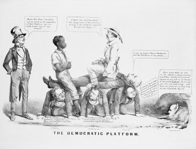 Polityczny rysunek „Platformy Demokratycznej” komentujący stanowisko Partii Demokratycznej w sprawie niewolnictwa, ok. 1856 r. autorstwa American School