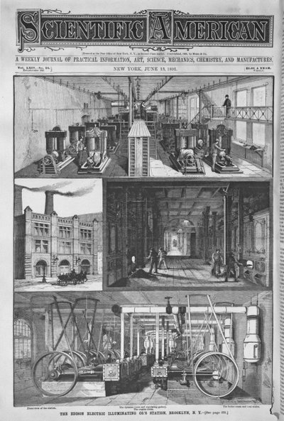 Edison Electric Illuminating Cos Station, ilustracja z Scientific American, 1891 autorstwa American School
