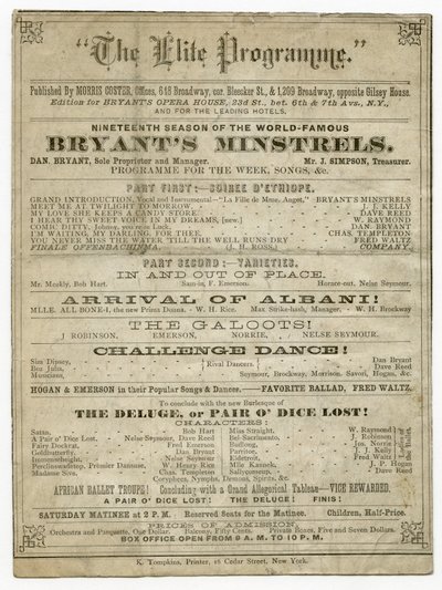 The Elite Program for Bryants Opera House, wyd. Morris Coster autorstwa American School