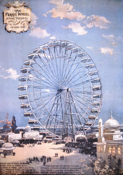 Diabelski młyn, Midway Plaisance, Światowa Wystawa Kolumbijska, Chicago 1893 (kolor lito) autorstwa American School