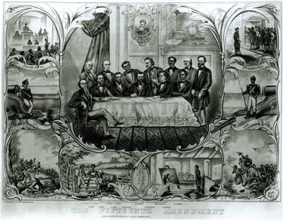 Piętnasta Poprawka, podpisana przez prezydenta Ulyssesa S. Granta (1822–85) Marzec 1870 (lito) (zdjęcie czarno-białe) autorstwa American School
