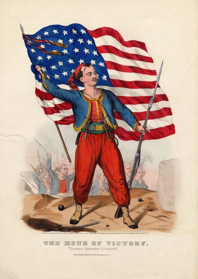 Godzina Zwycięstwa: Zouaves, pamiętajcie Ellsworth!, wyd. autorstwa Curriera i Ivesa, 1861 autorstwa American School