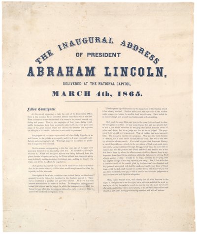 Przemówienie inauguracyjne prezydenta Abrahama Lincolna wygłoszone na Kapitolu, 4 marca 1865 r autorstwa American School