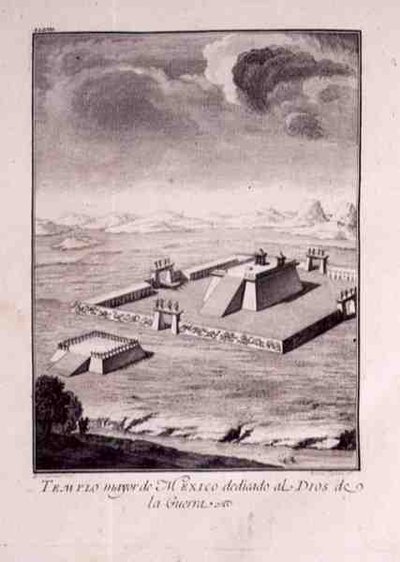 Główna świątynia Meksyku, poświęcona Bogom Wojny, z „Historii podboju Meksyku” Antonio de Solis y Rivadeneira Solis z lat 1783-84 (płyta grawerowana) autorstwa American School
