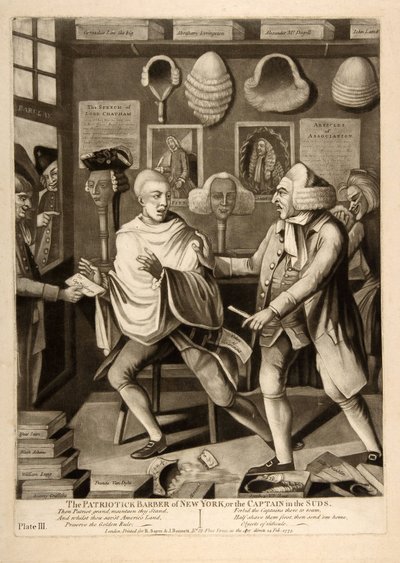 Patriotyczny Barber of New York, czyli Kapitan w mydlinach, wyd. 1775 autorstwa American School