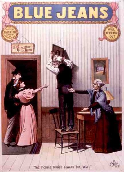 „Obraz zwrócony w stronę ściany”, plakat do „Niebieskich dżinsów”, napisany przez Josepha Arthura (kolor litho) autorstwa American School