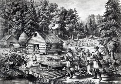 Dom pioniera na zachodniej granicy, wyd. przez Currier und Ives, 1867 autorstwa American School