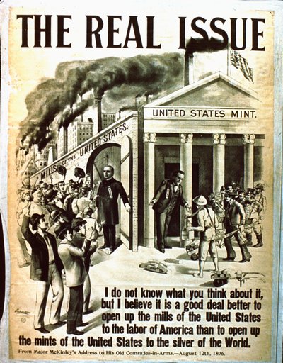 The Real Issue – plakat zachęcający Stany Zjednoczone do otwarcia swoich fabryk dla amerykańskiej siły roboczej autorstwa American School