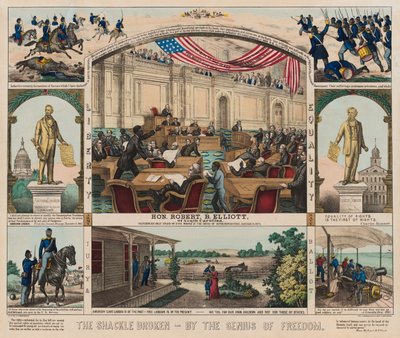 Zerwanie kajdan - przez geniusza wolności, c.1860-1879 (kolor lito) autorstwa American School