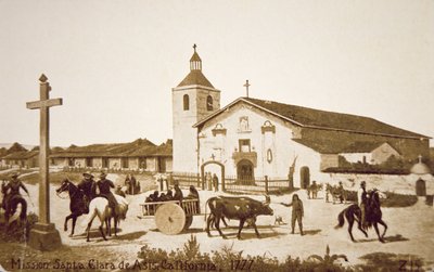 Misja hiszpańska, Santa Clara de Asis, Kalifornia w 1777 r. (lito) autorstwa American School