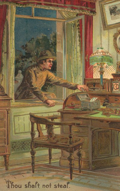 Dziesięć przykazań: Nie kradnij (kolorowa litografia) autorstwa American School