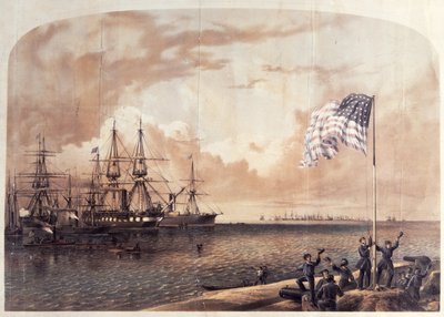 Zwycięstwo Unii w Port Royal, 7 listopada 1861, grawerowane przez Shearmana i Harta, 1861 autorstwa American School