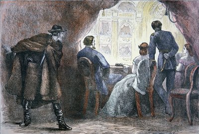 Zabójstwo Abrahama Lincolna (1809-1865) w loży w teatrze Forda, 14 kwietnia 1865 (kolor lito) autorstwa American School