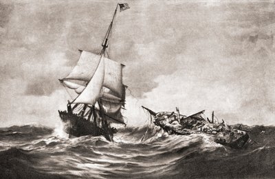 Zdobycie HMS Frolic przez slup wojenny USS Wasp, akcja morska stoczona na Atlantyku 18 października 1812 r. podczas wojny 1812 r., z „Historii naszego kraju”, opublikowanej w 1905 r. (litho) autorstwa American School