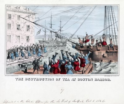 Zniszczenie herbaty w Boston Harbor, pub autorstwa American School