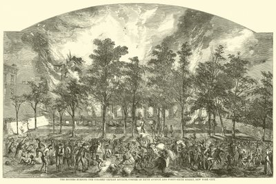 Buntownicy palący kolorowy azyl dla sierot, róg Piątej Alei i Czterdziestej Szóstej Ulicy, Nowy Jork, lipiec 1863 autorstwa American School