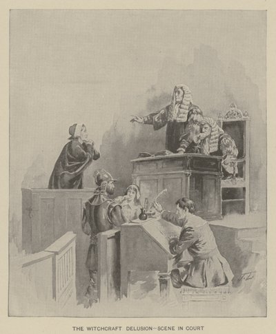 Złudzenie czarów - scena w sądzie (litografia) autorstwa American School