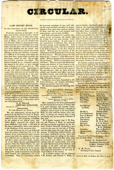 Do Ludu Teksasu dot. oblężenia meksykańskiego garnizonu w San Antonio de Bexar, 10 grudnia 1835 autorstwa American School