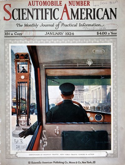 Wieże sygnalizacji świetlnej i kontrola ruchu w Nowym Jorku - w „Scientific American”, styczeń 1924 autorstwa American School