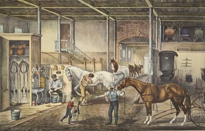 Trotting Cracks At Home, model stajni, wyd. 1868, Currier i Ives autorstwa American School