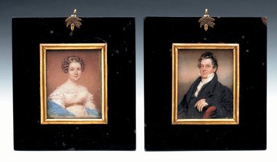 Dwie miniatury kapitana Arenta Schuylera de Peyster i jego żony Sarah Macomb (akwarela na kości słoniowej) autorstwa American School