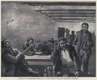 Typy bezdomnych mężczyzn w dwucentowym piwnicznym pensjonacie (lito) autorstwa American School
