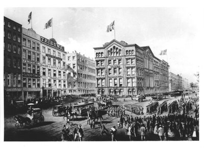 Widok na Plac Drukarski w Nowym Jorku, z siedzibą The New York Times, The Sunday Times i The Tribune autorstwa American School