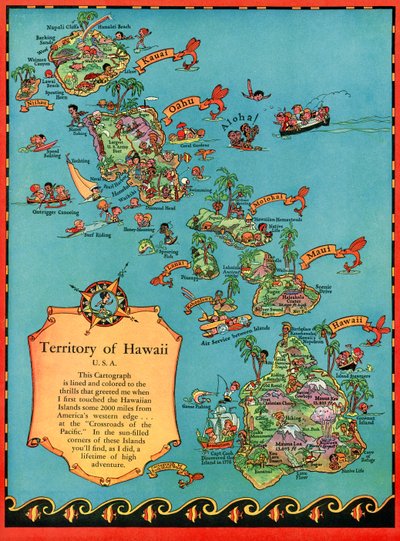 Vintage mapa turystyczna Hawajów autorstwa American School
